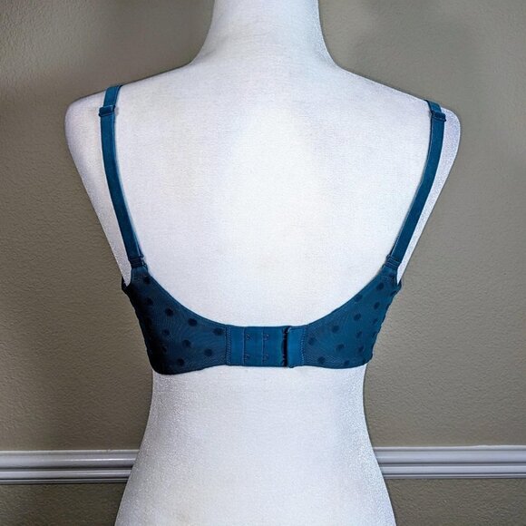 VS Uplift Semi Demi Teal Blue Polka Dot Mesh Band Bra 34DD(E) - Picture 2 of 5